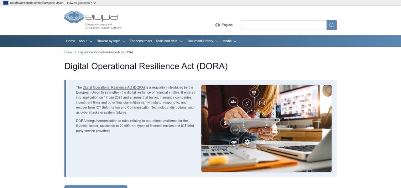 Capture of EIOPA — Digital Operational Resilience Act (DORA)
