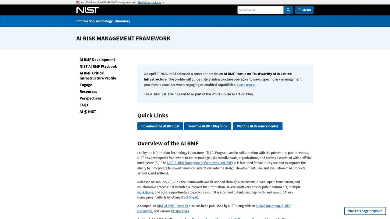 Capture of NIST — AI Risk Management Framework